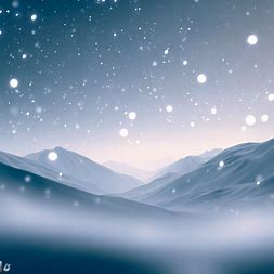 Imagine a snowy majestic landscape with peaks of hills dotting the horizon and falling snowflakes creating a mesmerizing background.