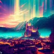 Create a surreal futuristic cityscape of Grenoble, France.