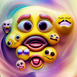 Create a series of surreal and whimsical images of emoticons. Image 2 of 4