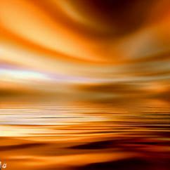 Create an abstract orange sunset sky to match a calming golden ocean view.