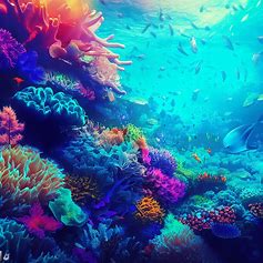 An underwater world filled with vibrant coral and exotic sea creatures