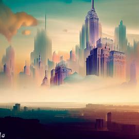 Create a surreal representation of New York City, depicting its famous landmarks in an unexpected, dreamlike manner.. Image 3 of 4
