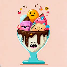 Design a unique and creative ice cream sundae with toppings that depict different emotions.. Image 2 of 4