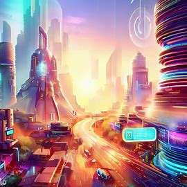 Create an illustration of Johannesburg in the year 2030, a bright and bustling metropolis with modern skyscrapers and robotics technology.. Image 2 of 4