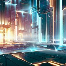 Design a futuristic cityscape where everything is powered by light