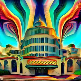 Generate an imaginative and surreal depiction of Miami's famous Art Deco architecture。第 4 个图像，共 4 个图像