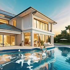 Paint a luxurious and spacious home with an infinity pool.