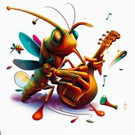 Create an imaginative illustration of a cricket playing a musical instrument