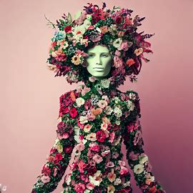 Create a unique, stylish attire made entirely out of flowers. Image 3 of 4