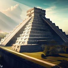 Visualize Chichen Itza as a towering, futuristic city that blends the ancient and the modern in a unique and exciting way.