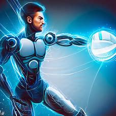 Create an illustration of a futuristic, android volley player