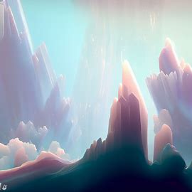 Create a dreamy and ethereal landscape of how rock formations would look like if they were made of crystal.. Image 4 of 4