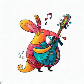 Draw a whimsical and colorful aardvark playing a musical instrument.. Image 1 of 4