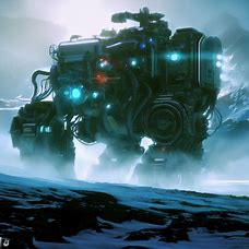 Create an image of a futuristic tundra, with advanced technology and machines forging on in the harshest of environments.
