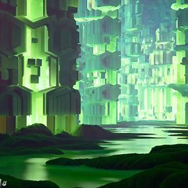 Imagine a futuristic city built entirely out of glowing, green algae-filled architecture.. Image 3 of 4