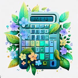 Create an image of a calculator that incorporates nature, such as incorporating leaves and flowers into the design. Image 2 of 4