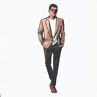Design an image of a person wearing a classic blazer and slacks, in a modern and stylish way.