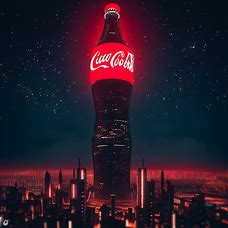 Imagine a world where coca-cola towers like a skyscraper, illuminating the night sky with its bright red logo.