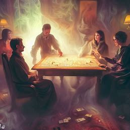 Depict a group of friends gathered to play a classic board game in a dreamlike setting
