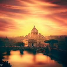 Create an image of the Vatican City skyline at sunset.