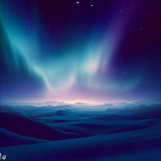 Imagine a surreal and serene aurora in the night sky over a vast winter landscape.