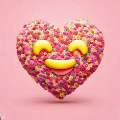 Create an image of a giant love emoji with a heart made of flowers.