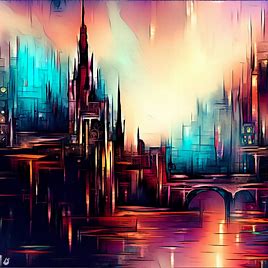 Create a unique and vibrant illustration of the city of Glasgow.