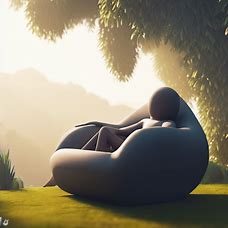 Visualize a person lounging on a large, cozy ABS chair, surrounded by nature.