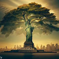 Imagine the Statue of Liberty as a giant tree that grows to an enormous size, spreading its branches out over the city, providing shade and refuge to all who pass underneath its boughs.