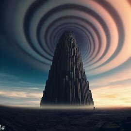 Imagine a massive, towering basalt tower that starts as a wide base and spirals up into the sky creating a magnificent architectural feat.. Image 3 of 4