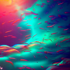 Create a surreal masterpiece featuring a school of krill swimming in a bright neon ocean.. Image 2 of 4