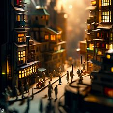 Create an intricate diorama that captures the essence of a bustling cityscape