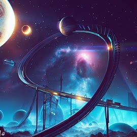 Create an image of a science-fiction roller coaster that takes riders on an intergalactic adventure.. Image 2 of 4