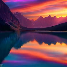 Visualize a colourful sunset in Banff National Park, with the park's iconic lakes reflecting the orange and pink hues of the sky