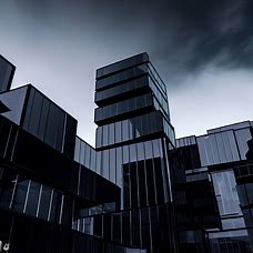 Build a sharp and modern cityscape with black glass buildings.