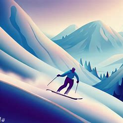 Illustrate a skier gliding down a pristine mountain slope, surrounded by breathtaking scenery.
