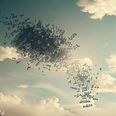 Create a visual representation of all the words in a dictionary floating in the air, sort of like writing in the sky.