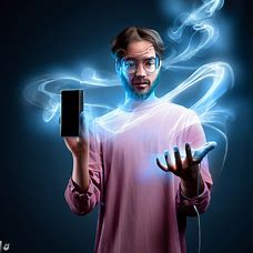 Imagine an iPhone XR being used as a magic wand by a wizard or sorceress, depicting the magic spell of teleportation, show the user holding the iPhone and using it to teleport to a different location.