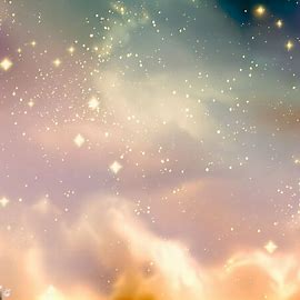 'Create a dreamy and atmospheric background with flecks of golden stars and clouds in the sky'. Image 3 of 4