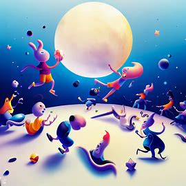 Design a whimsical and playful scene of a soccer match played on a moon-like surface with eccentric characters." <br>. Image 1 of 4