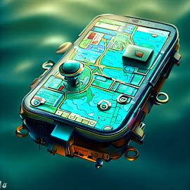 Design a floating GPS device, complete with intricate maps, screens, and buttons.. Image 2 of 4