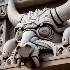 A closer look at London Bridge, with intricate details of horns, webbed feet and beady eyes on each stone