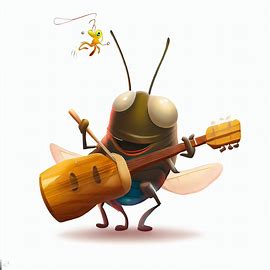 Create an imaginative illustration of a cricket playing a musical instrument. Image 3 of 4