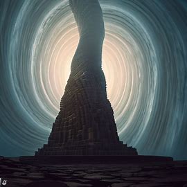 Imagine a massive, towering basalt tower that starts as a wide base and spirals up into the sky creating a magnificent architectural feat.. Image 2 of 4