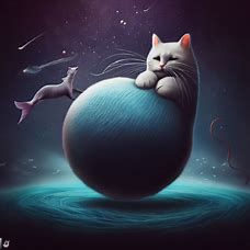 Imagine a world where cats have the body of a beluga whale, show me one playing with a ball of yarn.