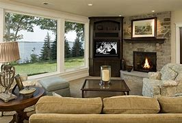Image result for Living Room with Corner Fireplace and TV