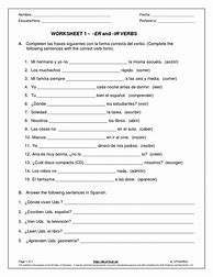 Image result for Free Beginners Spanish Worksheets