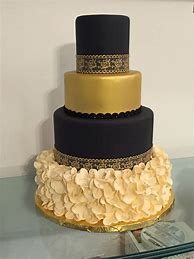 Image result for 2 Tier Wedding Cake with Gold and Black