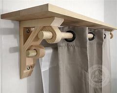 Image result for Wooden Shelf Curtain Rod