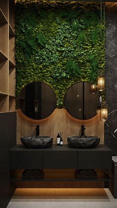 Ванная комната в темных оттенках с озеленением | Baño de restaurante, Decoración de unas, Decoración de spa en casa